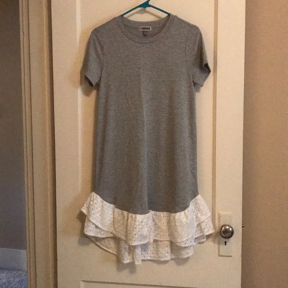 T-shirt dress with lace trim on bottom